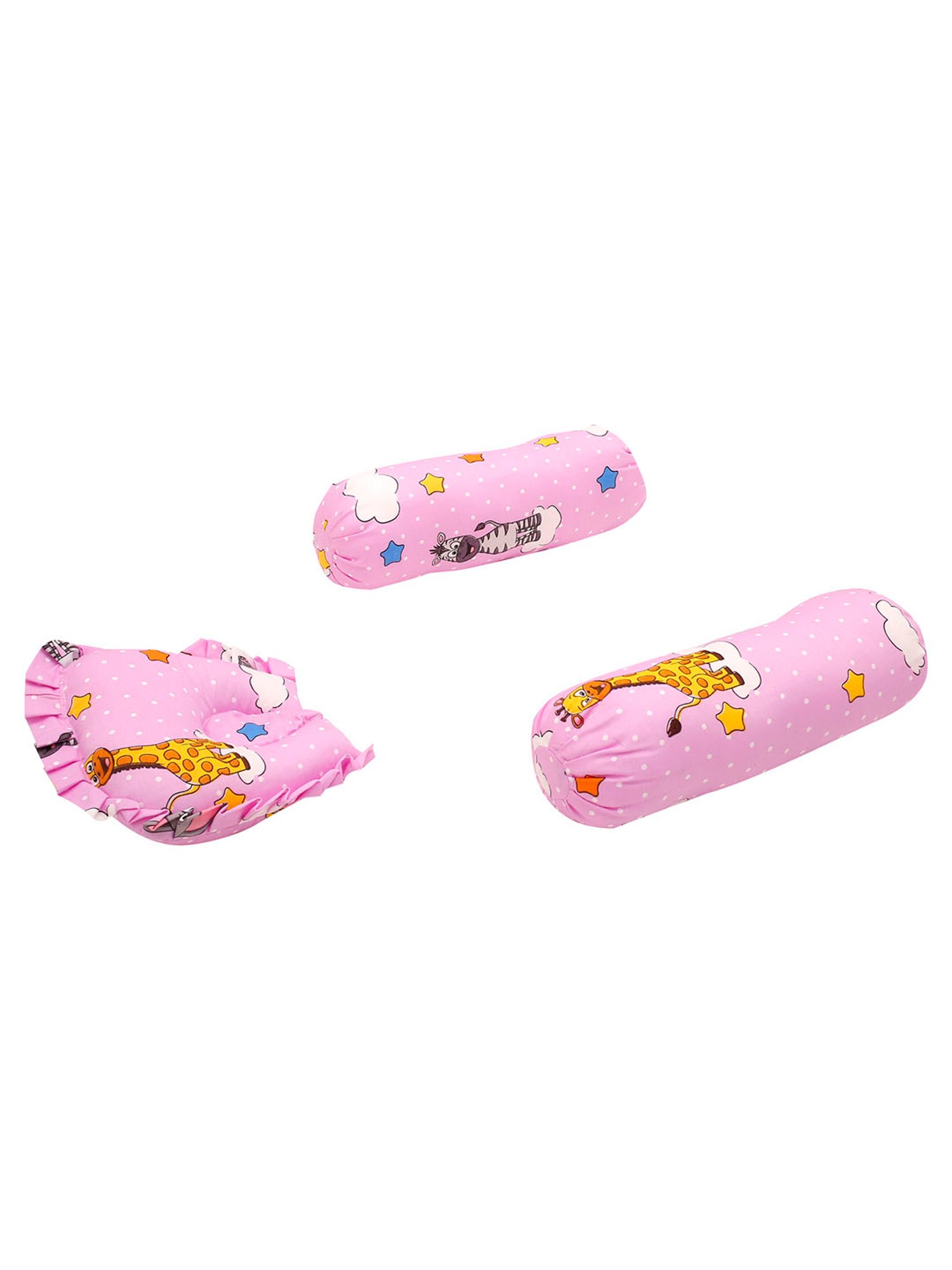 Baby Moo Flying Animals Pink Mattress Set with Neck Pillow and Bolsters
