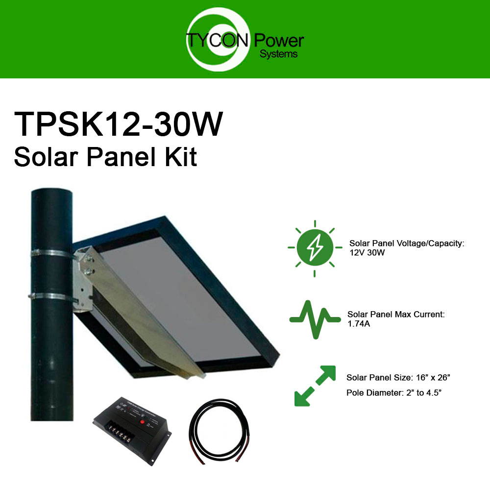 Tycon Power TPSK12-30W 12V 30W Solar Kit with Panel Pole Mount Controller Cable