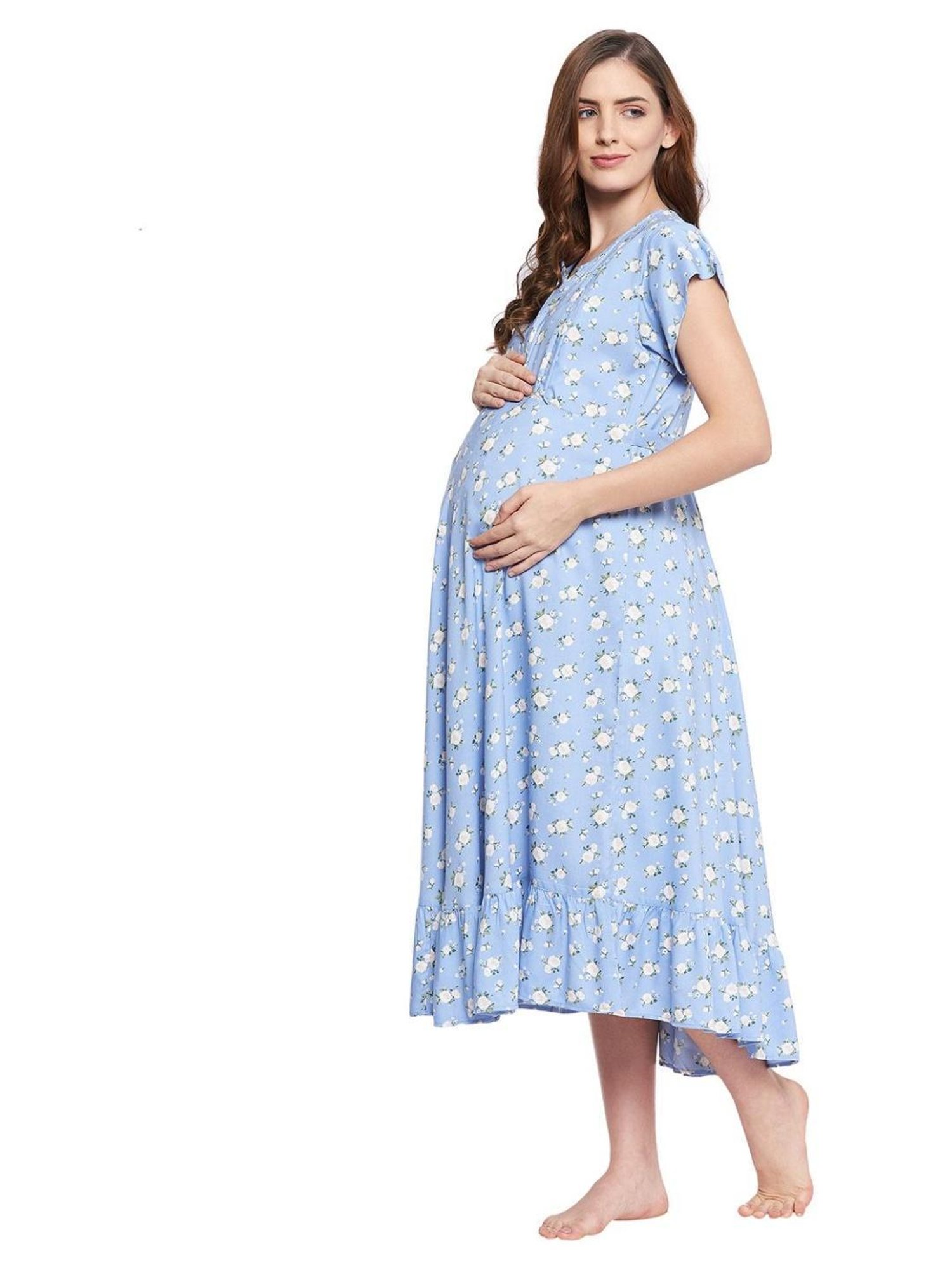 Hypernation Light Blue Floral Print Maternity Dress