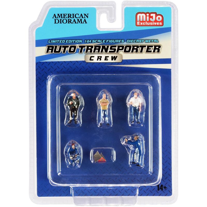 "Auto Transporter Crew" Diecast Set of 7 pieces (5 Figurines and 2 Warning Triangles) for 1/64 Scale Models by American Diorama