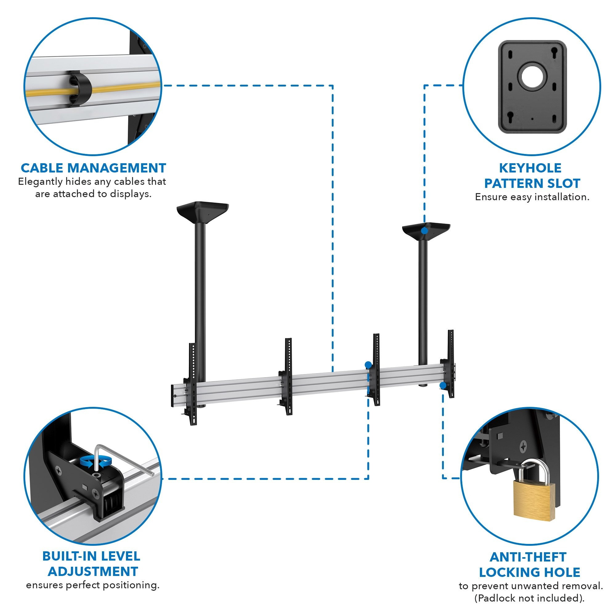 Mount-It! Digital Signage Ceiling Mount for Two Screens | Fits 45&rdquo; to 55&rdquo; Screen Size TVs
