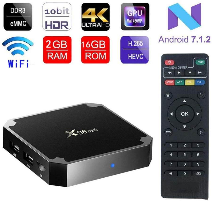 Mini 4K Android TV Box X96 Mini TV Box Android 7.1.2 (2GB RAM + 16GB ROM) S905W Quad-Core Cortex-A53 with WiFi 2.4GHz 100M LAN/H.265 4K 3D HD Mini X96 Set Top Box