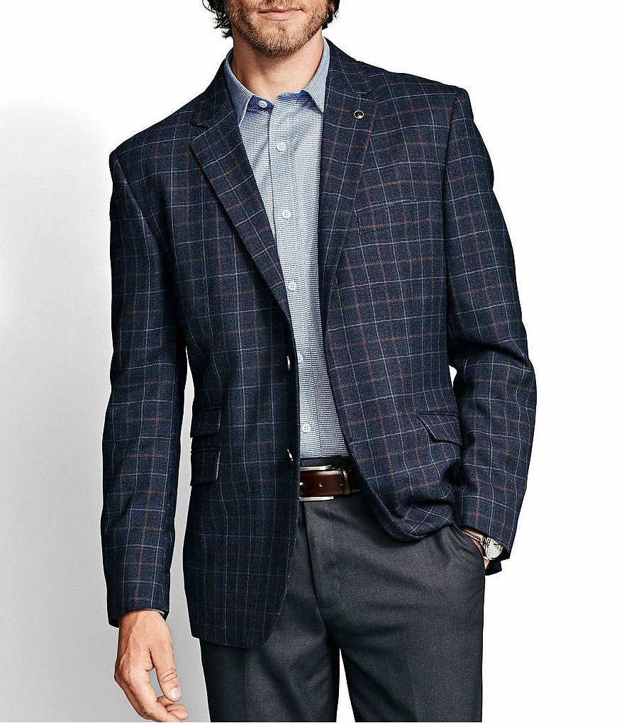Johnston & Murphy Windowpane Wool Plaid Blazer