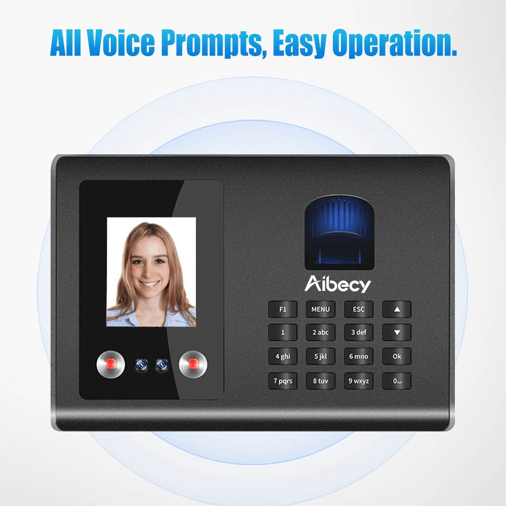 Aibecy Intelligent Attendance Machine Face Fingerprint Password Recognition Mix Biometric Time Clock for Employees with Voice Broadcast Function Support Multi-language