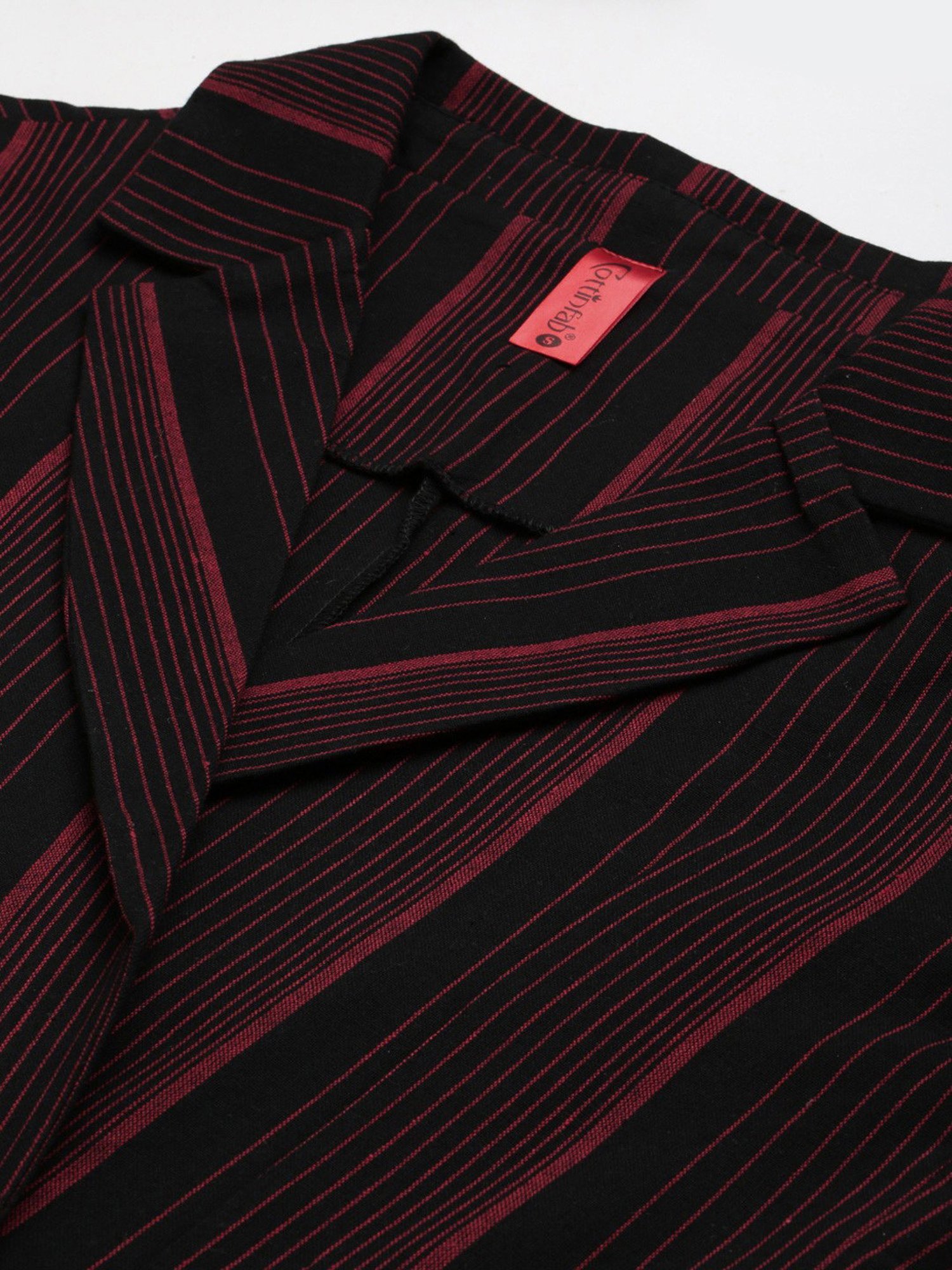 Cottinfab Black & Maroon Cotton Striped Blazer