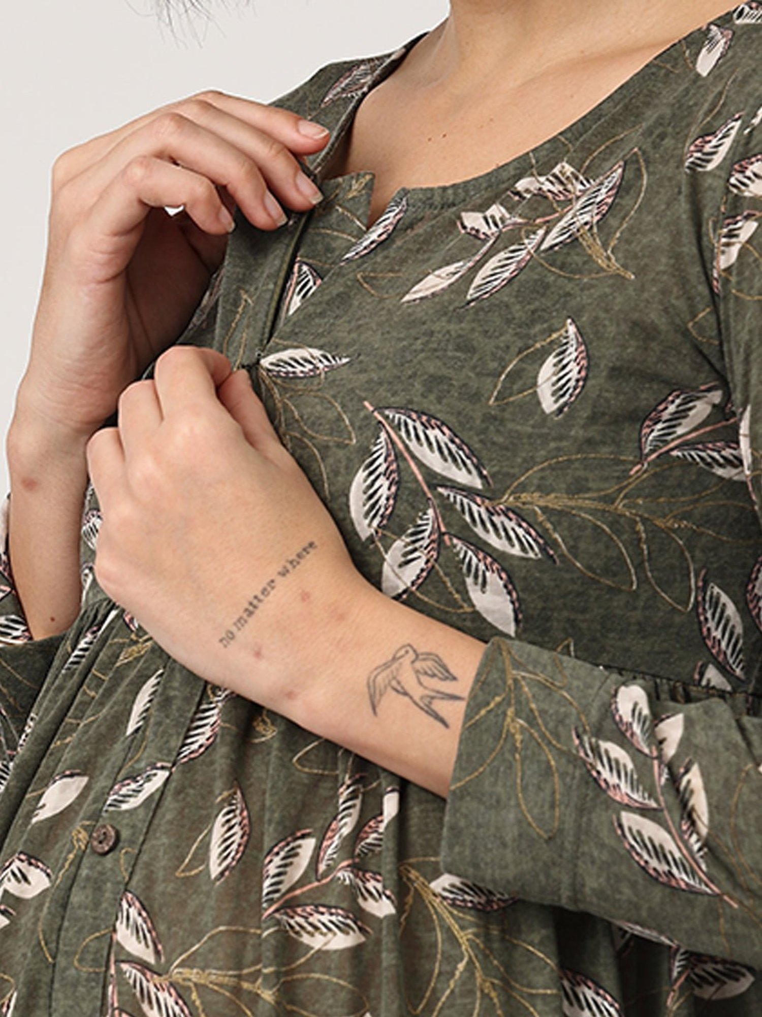 The Mom Store Olive Printed Maternity & Nursing Dress