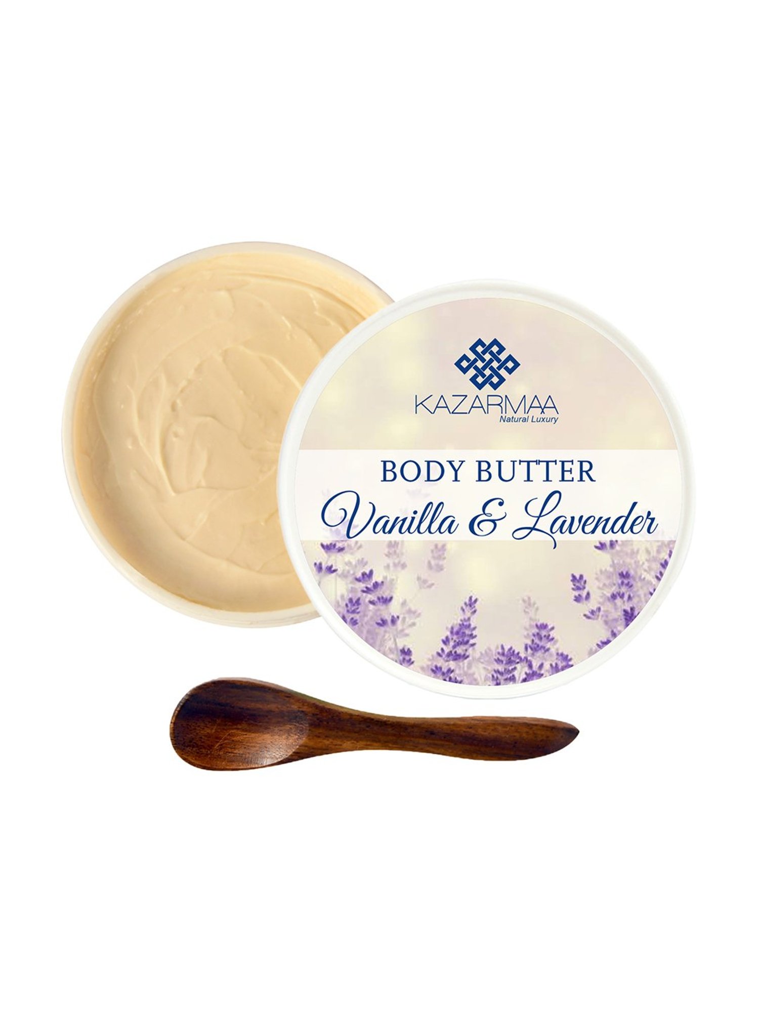 Kazarmaa Vanilla & Lavender Body Butter with Wooden Spoon - 200 gm