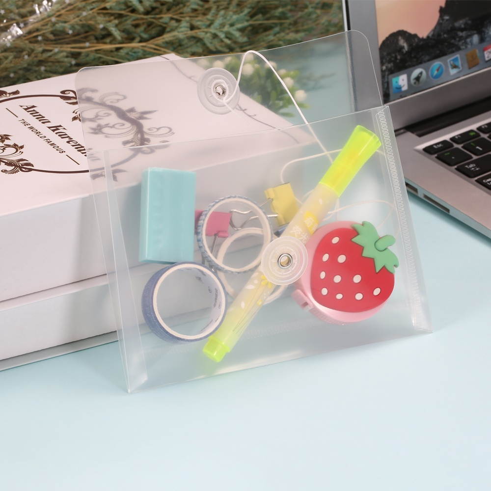 A6 Transparent File Document Bag Pouch Plastic Envelope Mini Storage Organizer with Button & String Tie Clouse for Home Office School Use