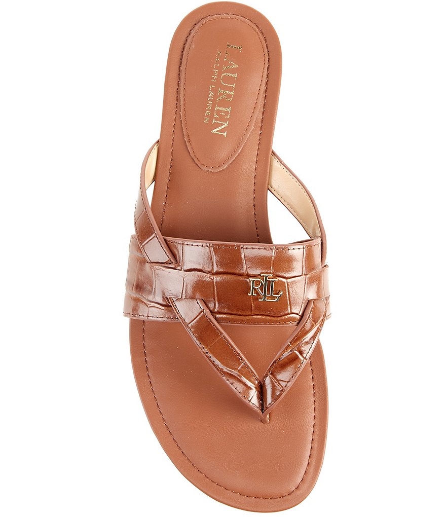 Lauren Ralph Lauren Rosalind Croco Embossed Leather Sandals