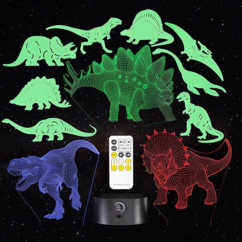Dinosaur Night Light for Kids 11 Pack of Dinosaur Lights Illusion Decor 7 Color Changing Lamp with Remote Control for Kids Bedroom