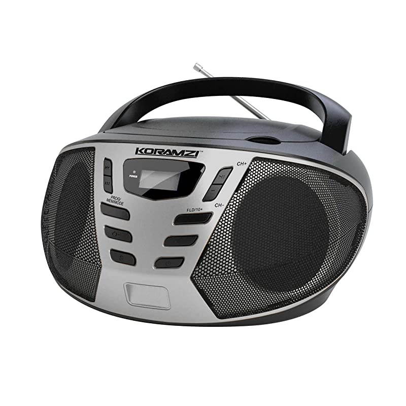Portable CD Boombox with AM/FM Radio,AUX in,Top Loading CD Player,Telescopic Antenna, LCD Display for Indoor & Outdoor,Offices,Home,Restaurants,Picnics,School, Camping (Black/Silver) CD55-BKS