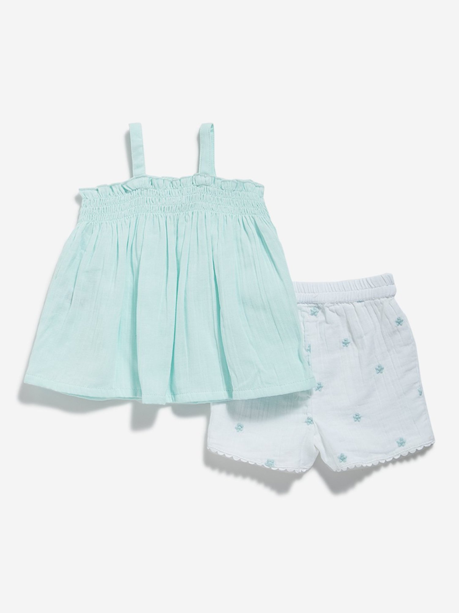 HOP Baby by Westside Mint Smocked Top and Shorts Set