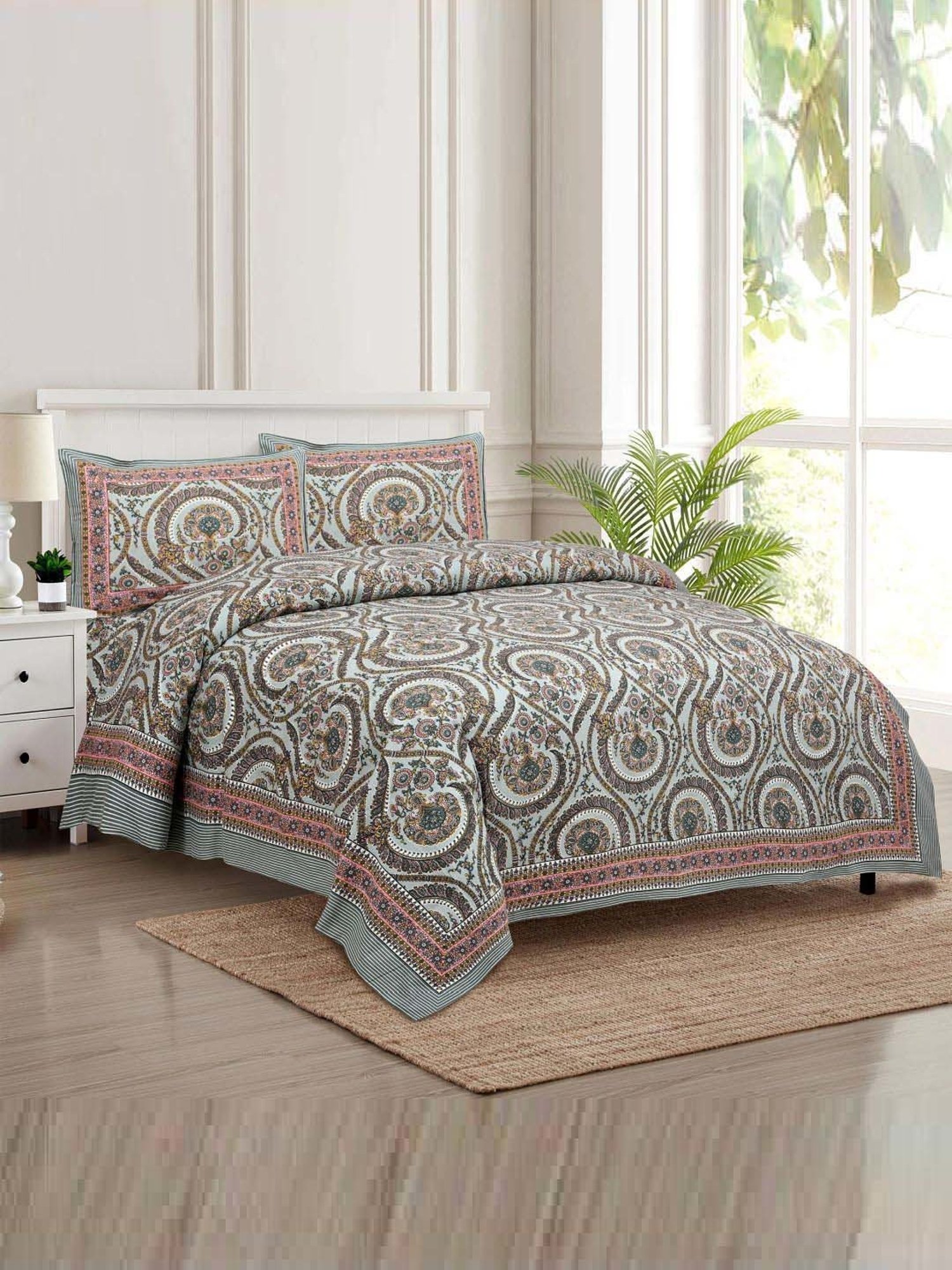 JaipurFabric Grey 180 TC 100% Cotton Charm Double Bedsheet with 2 Pillow Covers