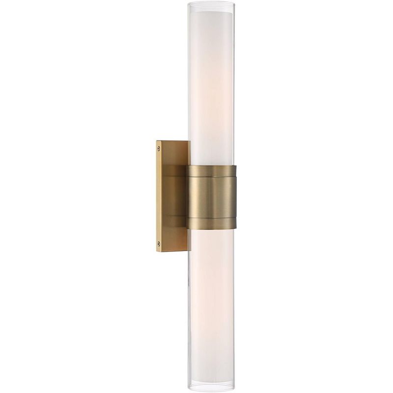 Possini Euro Design Modern Wall Light Brass Hardwired 23 1/2" Wide Light Bar Fixture Double Glass Tube for Bathroom Vanity Mirror