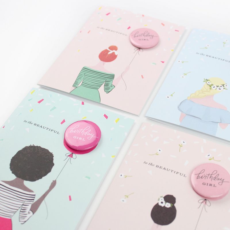 4ct Inklings Paperie Birthday Girl Button Cards Set