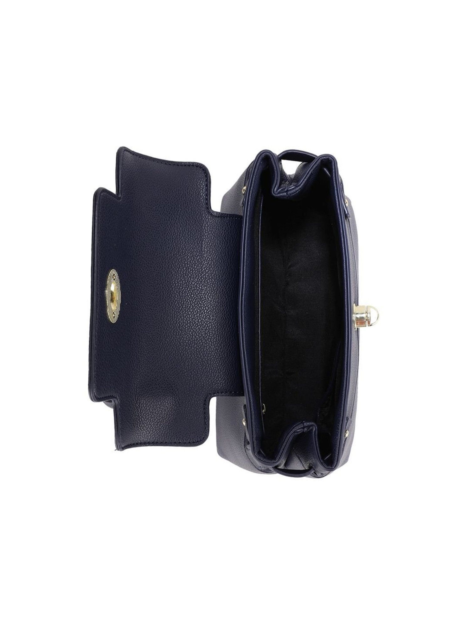 Tyra Lillian Navy Solid Faux Leather Satchel Handbag