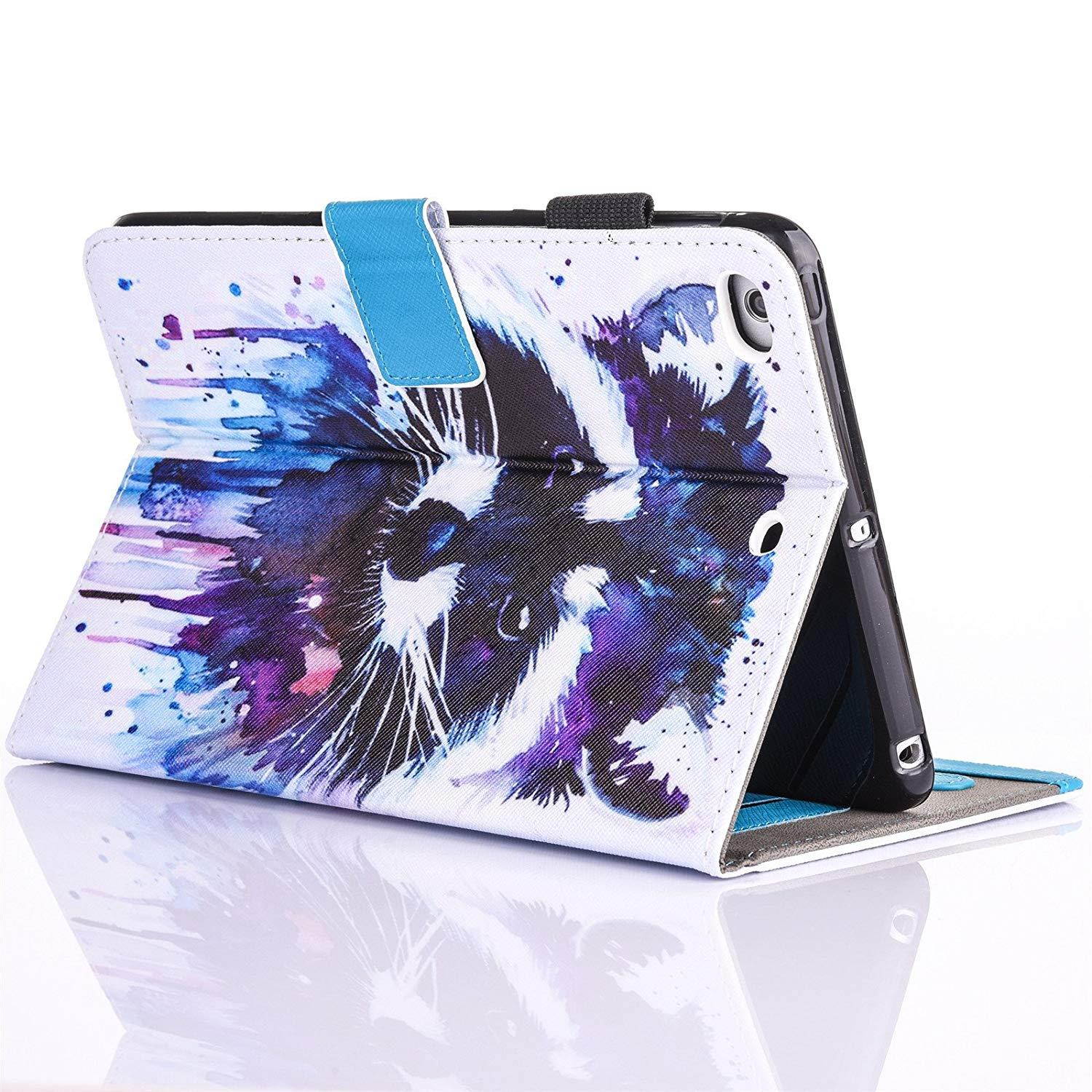 iPad 9.7 inch 2018/2017 Case, iPad Air Case, iPad Air2 Case, Dteck PU Leather Folio Smart Cover with Auto Wake/Sleep Feature Stand Case for iPad 9.7 Inch 2017 2018/iPad Air 2/iPad Air,Colorful Raccoon