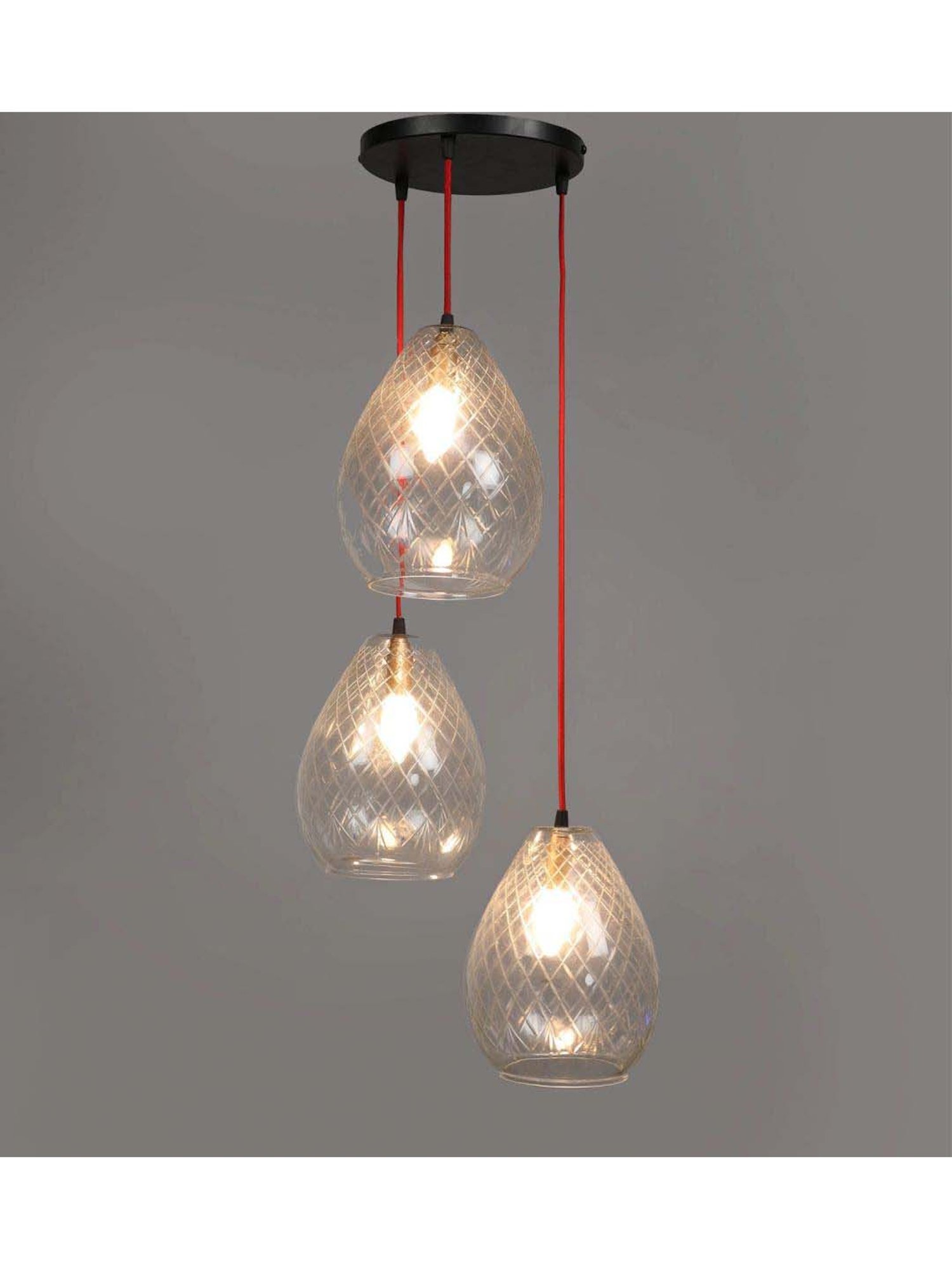 Kapoor E Illuminations Mariana 3-Light Cluster with Cutwork Transparent Pendant Light - Set of 1