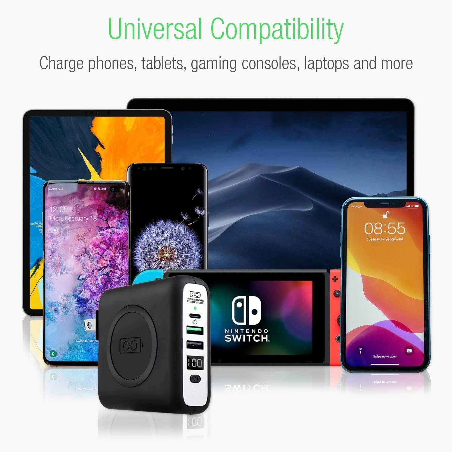 INFINACORE Pandora Portable Power Bank Charger (P3) Global Wireless Charger usb type c wall charger usb c battery pack power delivery Fast Charge Phone Laptop Charger Travel with LED Display (Black)