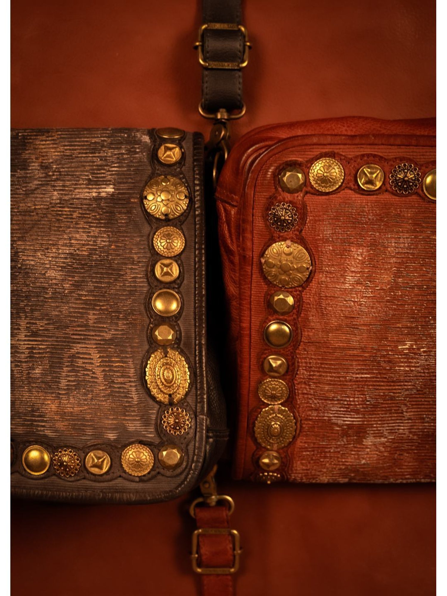 Art N Vintage Silvia Cognac Leather Embellished Medium Sling Handbag