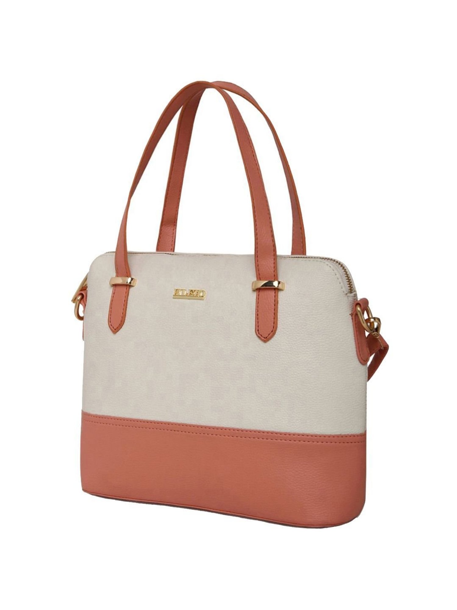 KLEIO White & Peach Solid Medium Handbag