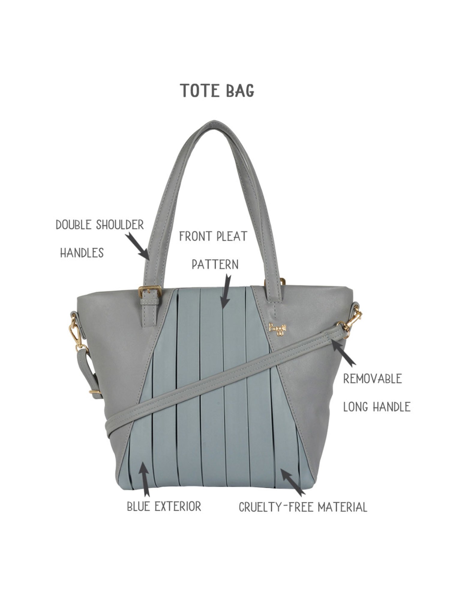 Baggit Grey Textured Medium Tote Handbag
