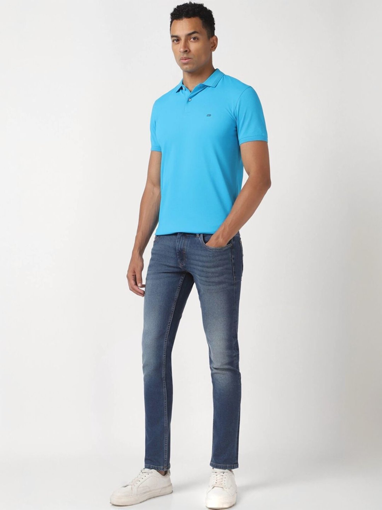 Peter England Blue Slim Fit Polo T-Shirt