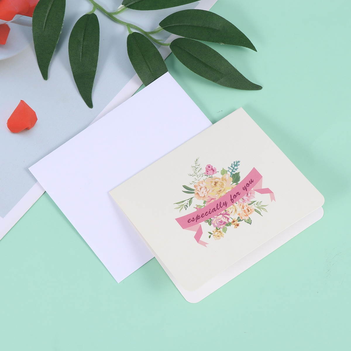 20pcs Flower Pattern Greeting Exquisite Blessing Paper Festival Gift Party Supplies with Envelope for Mothers Day