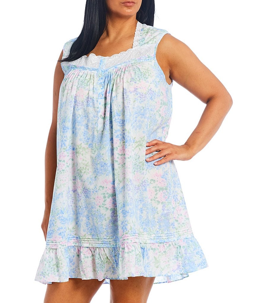 Eileen West Plus Floral Print Woven Sleeveless Nightgown