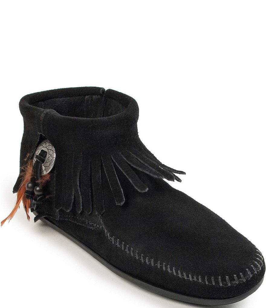 Minnetonka Concho Feather Suede Ankle Booties
