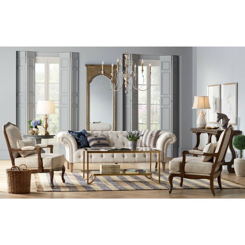 Regency Hill Traditional Table Lamp Antique Brass Candlestick White Fabric Drum Shade for Living Room Family Bedroom Bedside