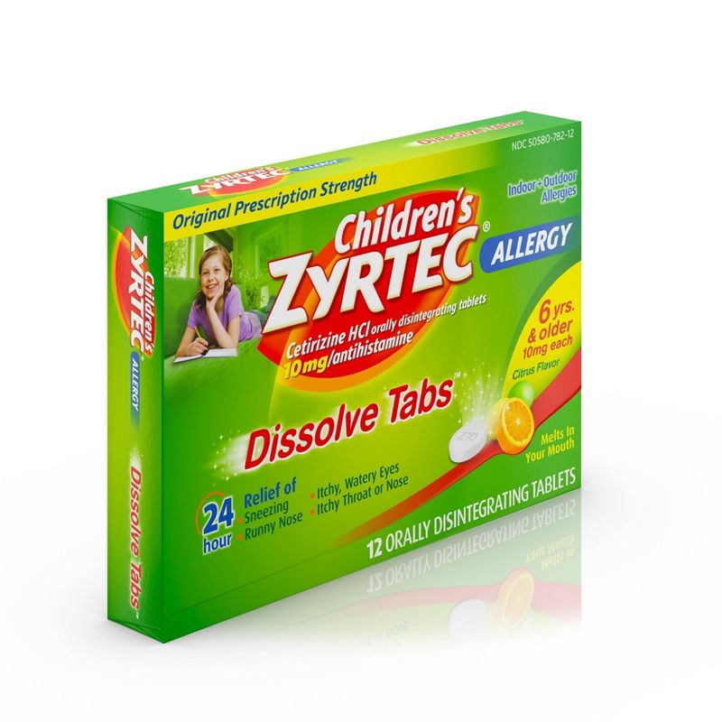 Children's Zyrtec 24 Hour Allergy Relief Dissolve Tabs - Citrus Flavor - Cetirizine - 12ct