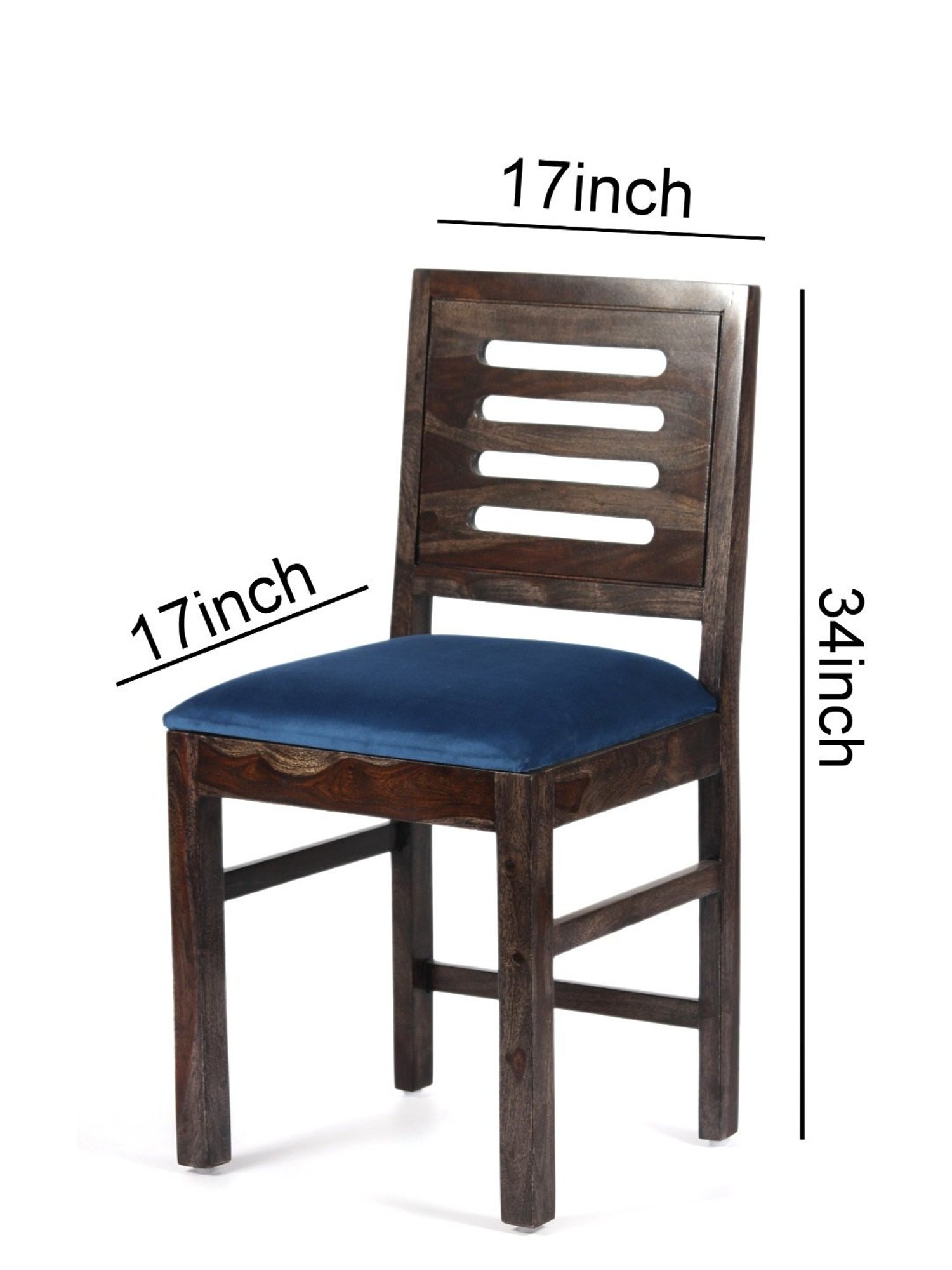 Ikiriya Rosslyn Solid Blue & Dark Brown Wood Dining Chair Mahogany Finish