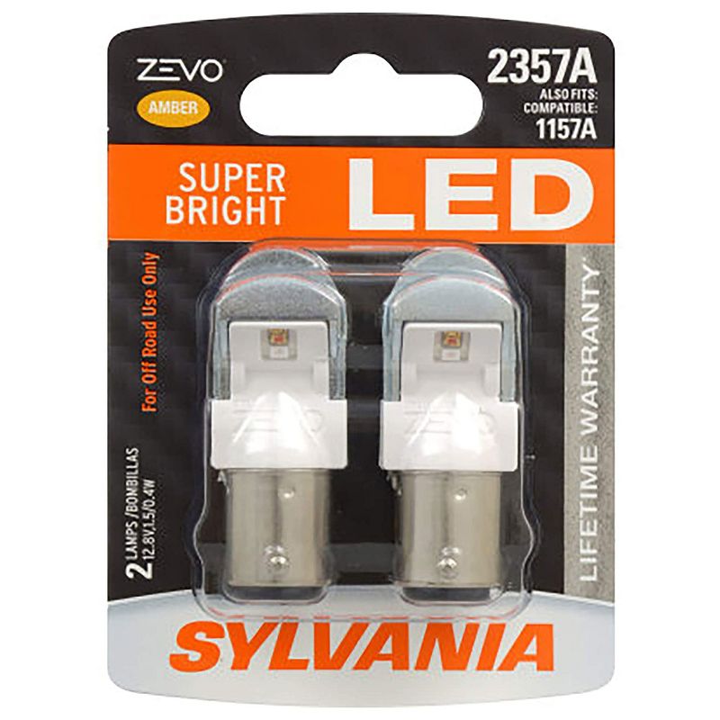 Sylvania Zevo 2357 Amber LED Super Bright Interior and Exterior Turn and Park Light Mini Light Bulb Set, 2 Pack