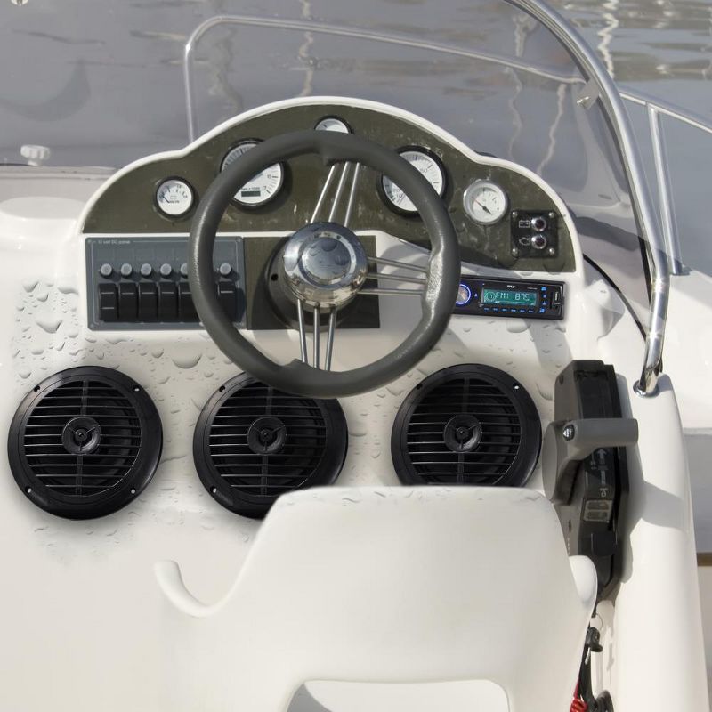 Pyle PLMRKT14BK Marine Receiver In Dash Stereo System with 2 Pairs of 6.5 Inch Waterproof Speakers and Full Function Remote Control, Black