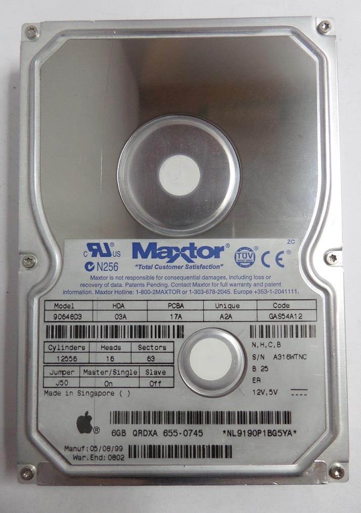 6.4GB IDE HDD, 90648D3 03A 17A A2A GAS54A12, QRDXA 655-0745