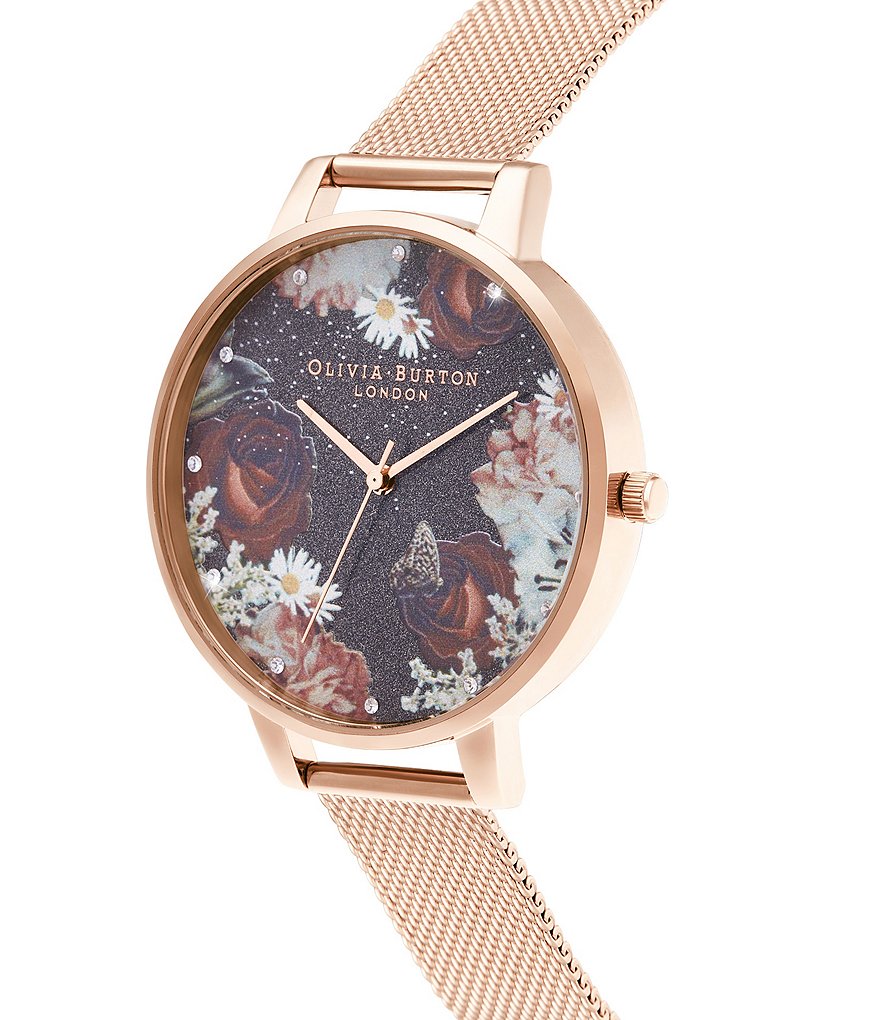 Olivia Burton Winter Blooms Big Dial Rose Gold Mesh Watch