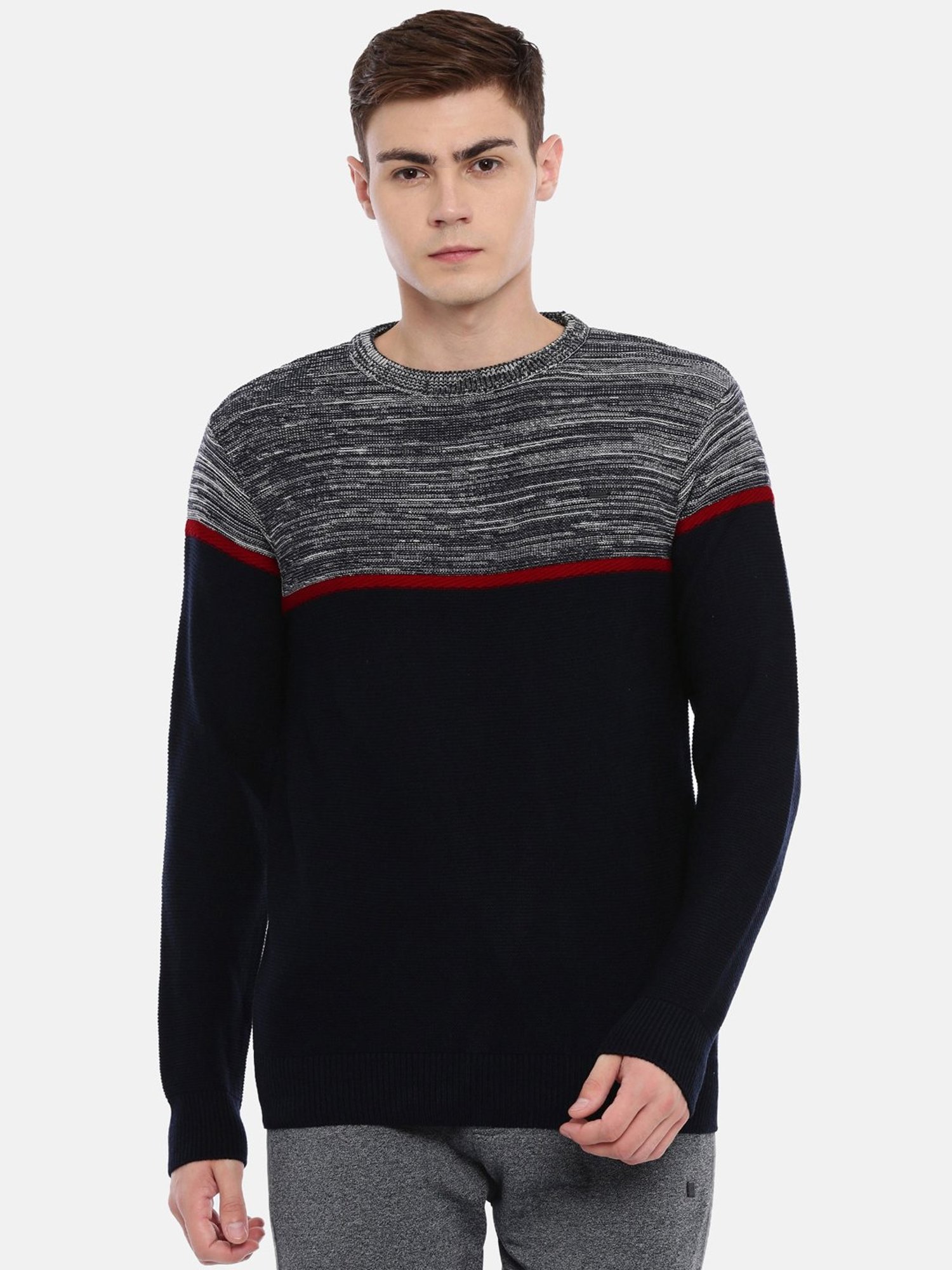Proline Navy Comfort Fit Colour Block Sweater