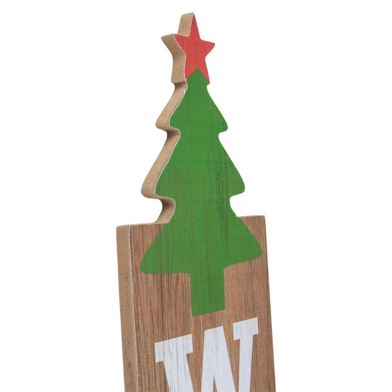 Northlight 31.5" Green Christmas Tree and Red Star Tall Wooden Welcome Sign