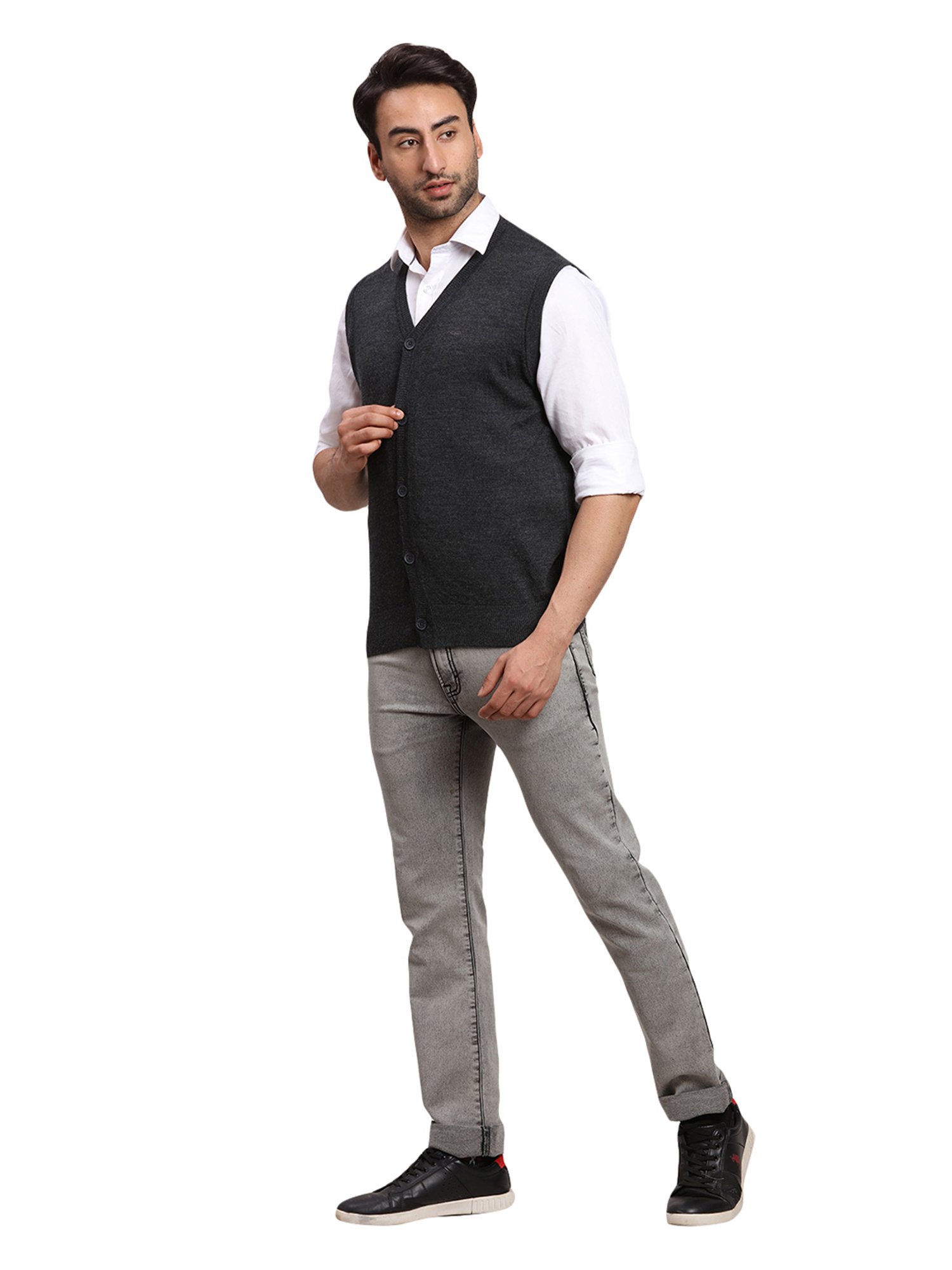 ColorPlus Dark Grey Regular Fit V Neck Cardigan