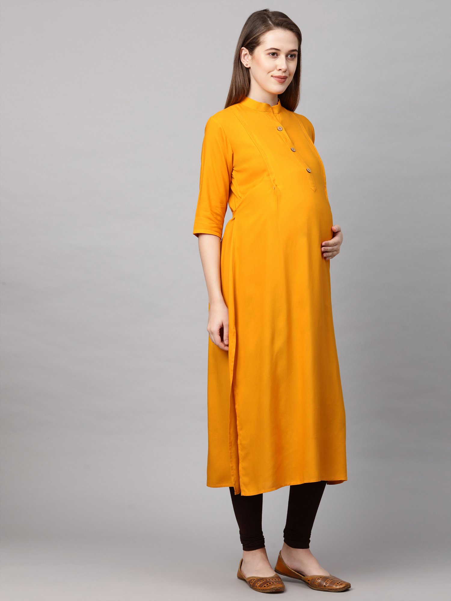 MomToBe Yellow Regular Fit Maternity Kurta