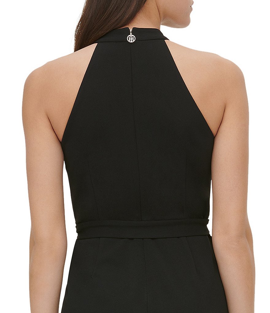 Tommy Hilfiger Sleeveless Halter Neck Tie Waist Scuba Crepe Cropped Jumpsuit