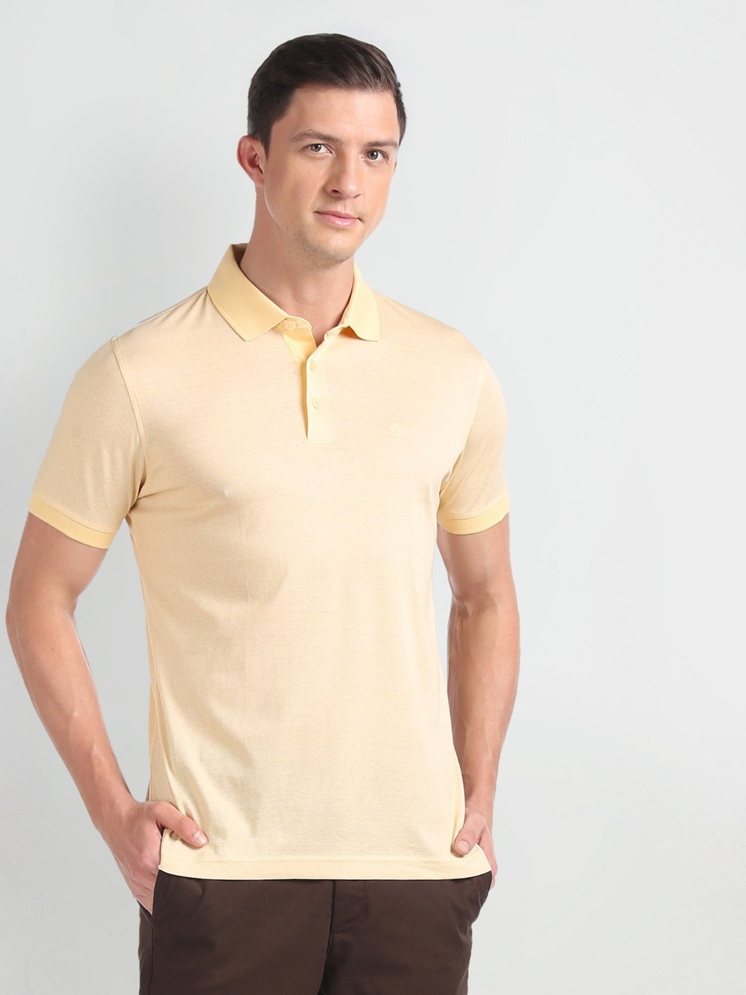 Arrow Yellow Cotton Regular Fit Polo T-Shirt
