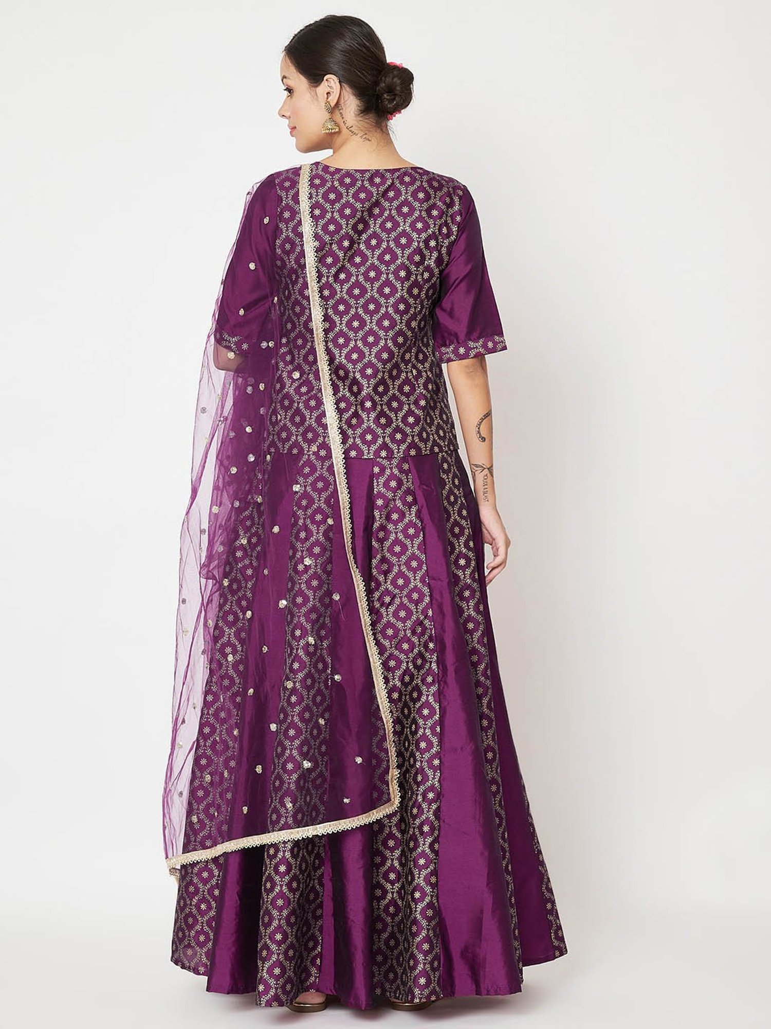 studiorasa Purple Block Print Lehnga Choli Set With Dupatta