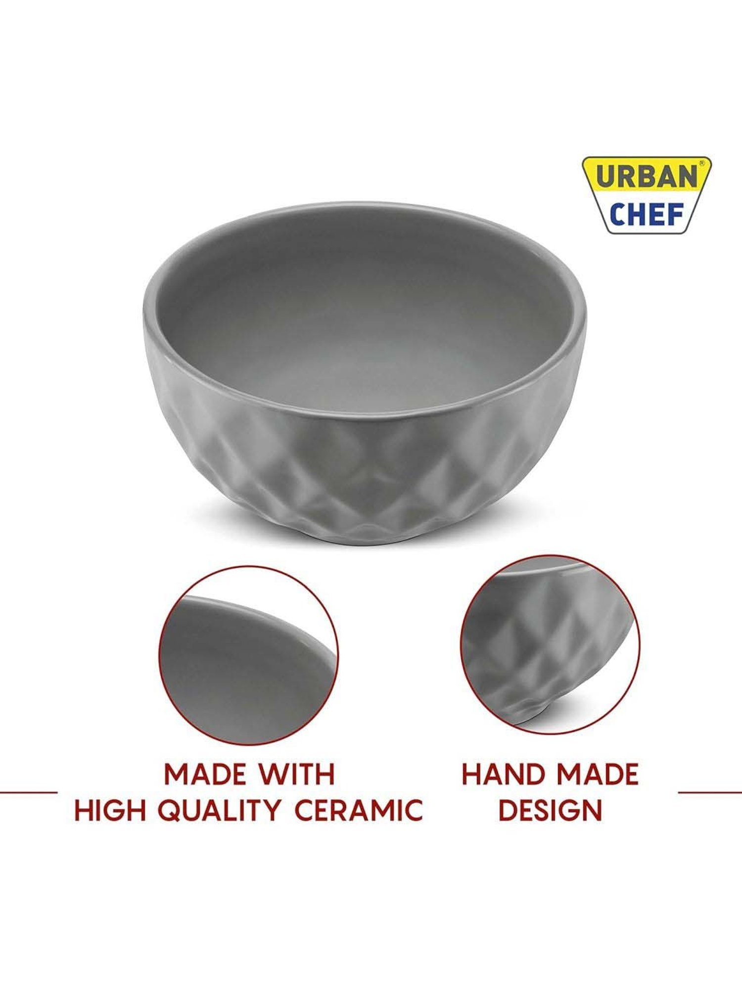 Urban Chef Pink & Grey Ceramic Handcrafted Microwave Safe Bowl (0.5 L) - Set of 2