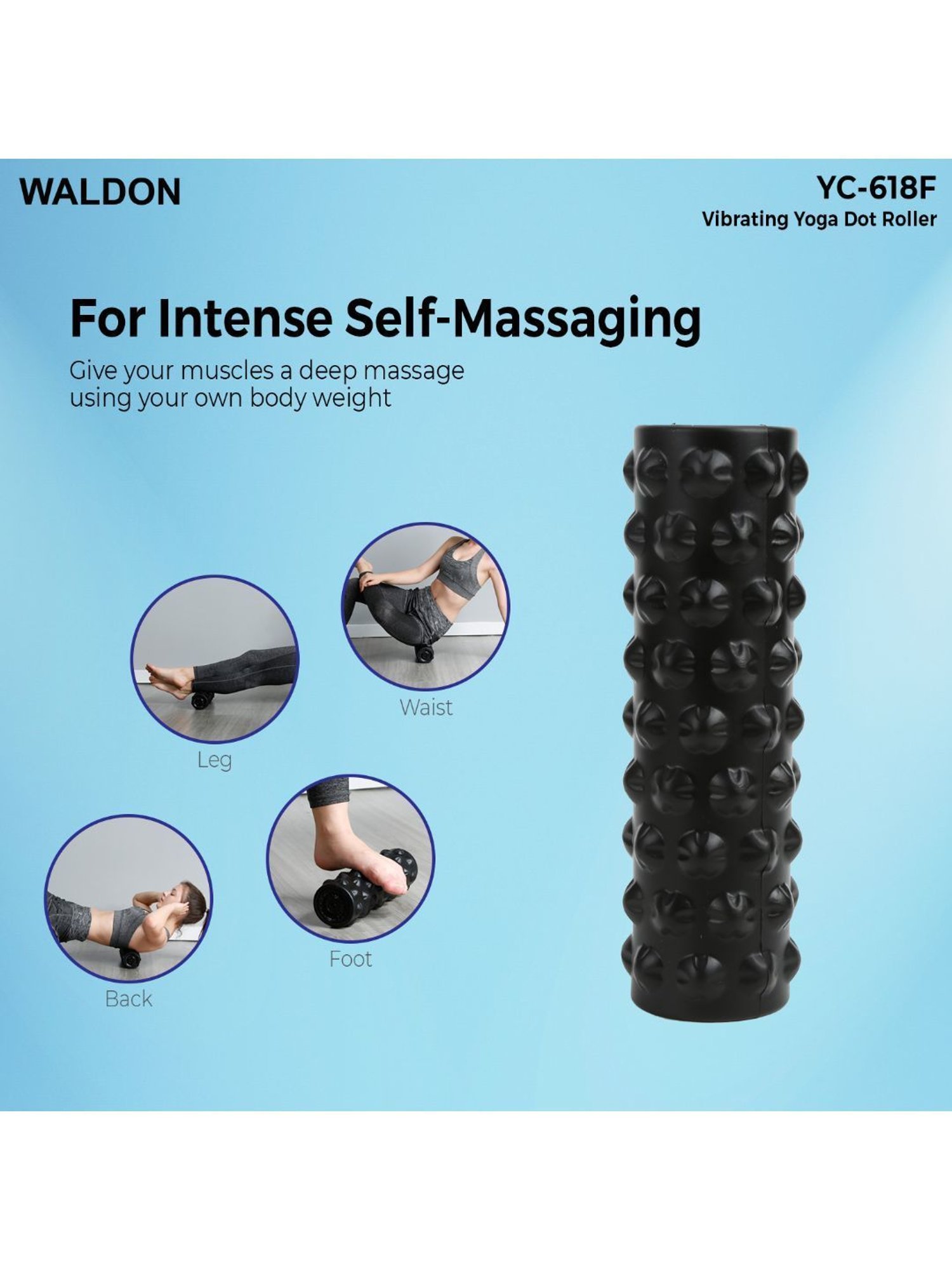 Waldon YC-618F Cordless Electric Vibrating Foam Yoga Roller with Dot Pattern (Black)
