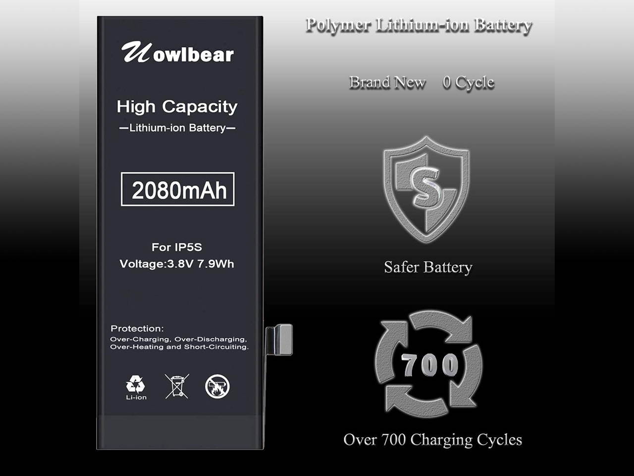 uowlbear 2080mAh Battery for iPhone 5s A1453 A1457 A1518 A1528 A1530 A1533 and iPhone 5c A1456 A1507 A1516 A1529 A1532 with Complete Replacement Kits 0 Cycle -High Capacity