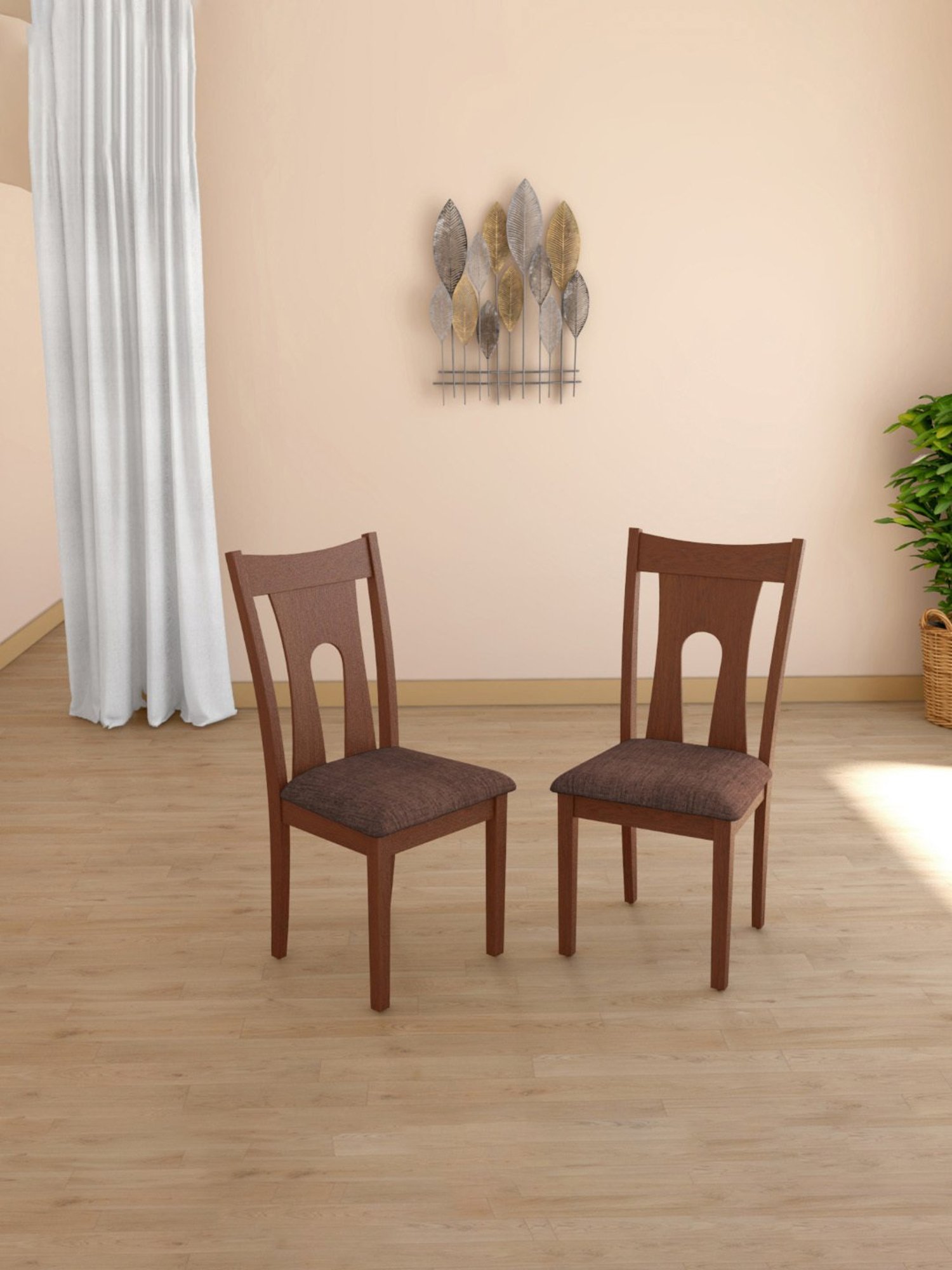 Godrej Interio Honey Brown Wood Dining Chair (Set of 2)