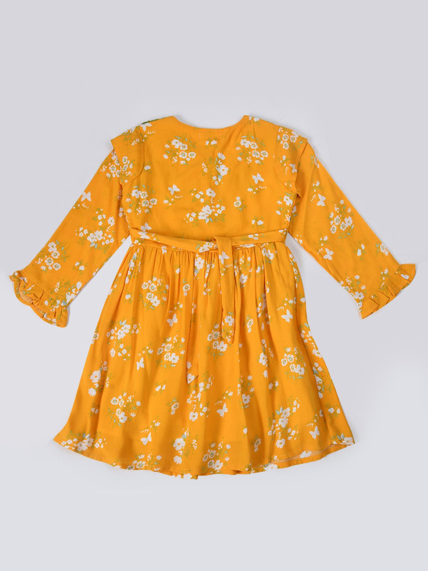 Bella Moda Kids Orange Floral Print Full Sleeves Fit & Flare Dress
