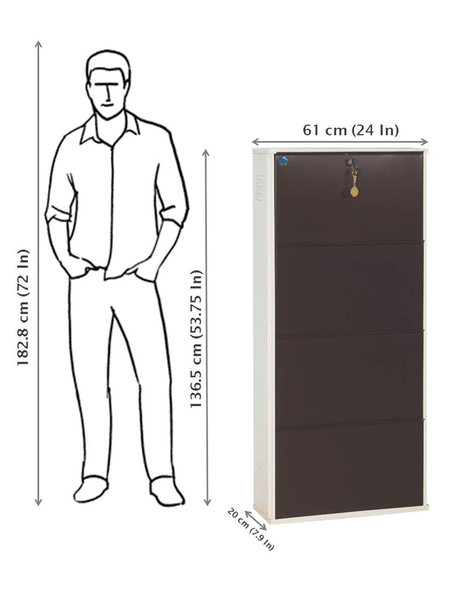 Delite Kom Metal Shoe Rack - 24" 8 Shelf, Double Decker, Ivory Coffee, PowderCoat, Wall Mount, DIY
